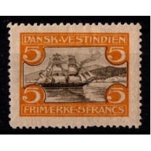 St. Thomas havn - Dansk Vestindien - 5 fr. gul/brun, ustemplet.